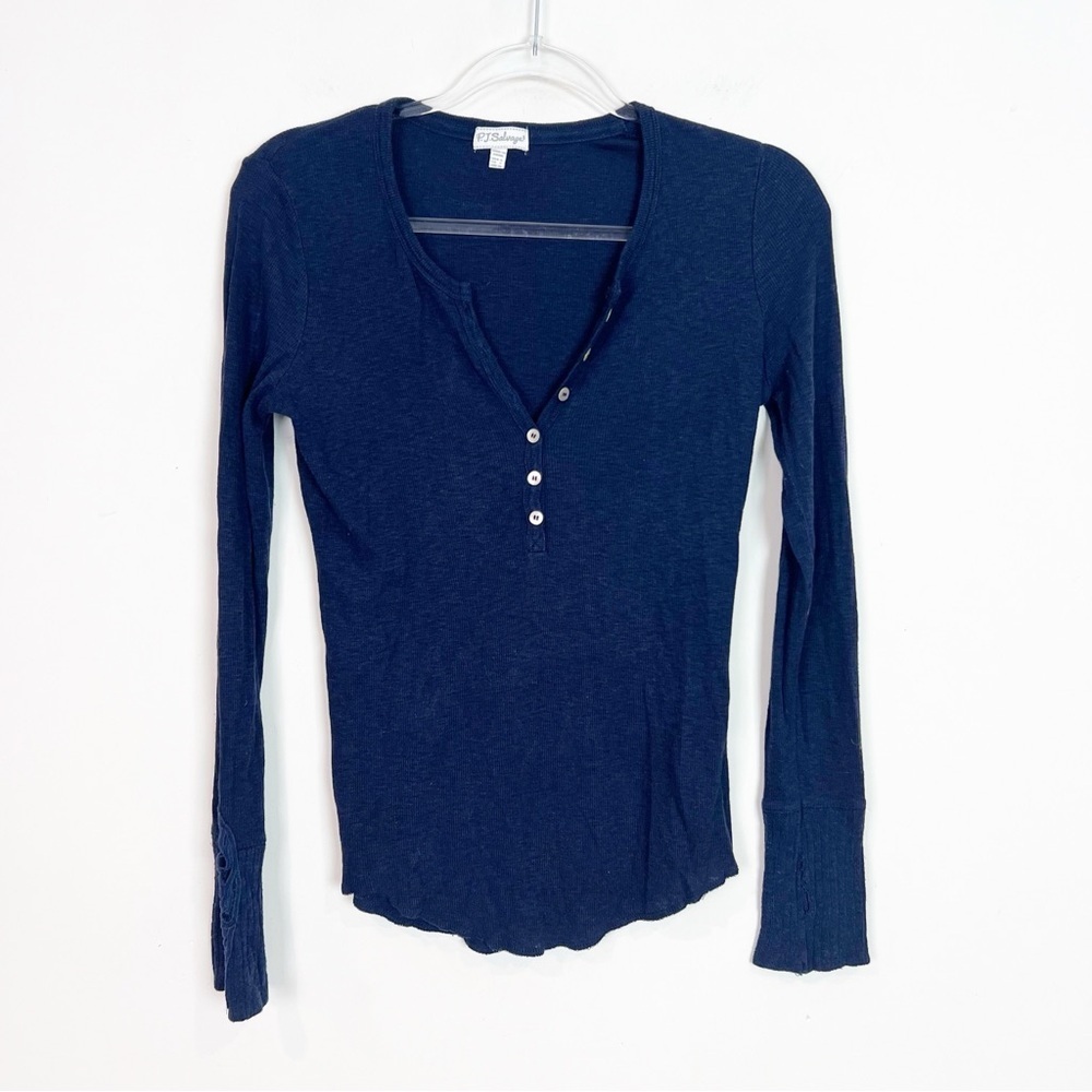 PJ SALVAGE BLUE LACE CUFF LONG SLEEVE HENLEY SHIRT WOMENS SMALL